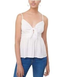 LOFT White Tie Front Linen Peplum Top